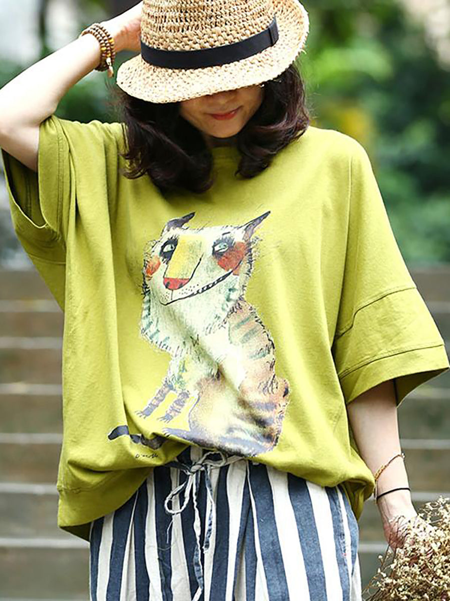 T-shirt ample et décontracté à imprimé animal pour femme