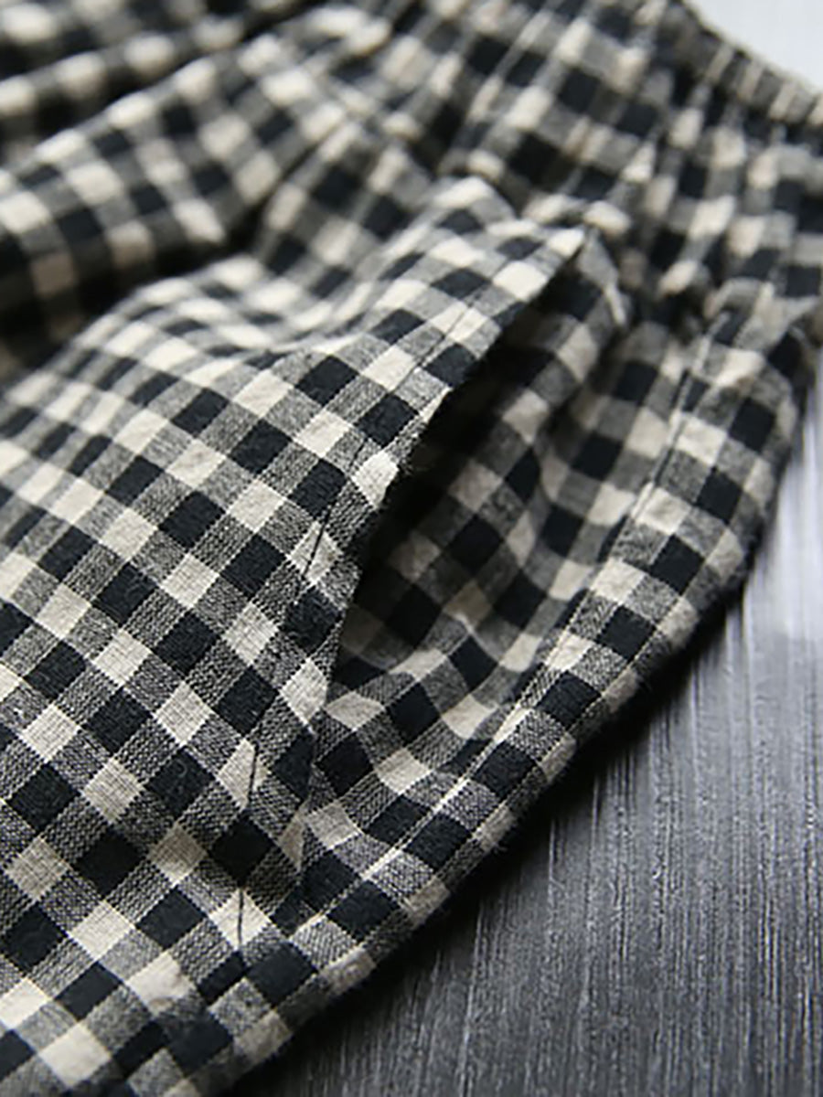 Blusa e pantaloni retrò in cotone e lino a quadri