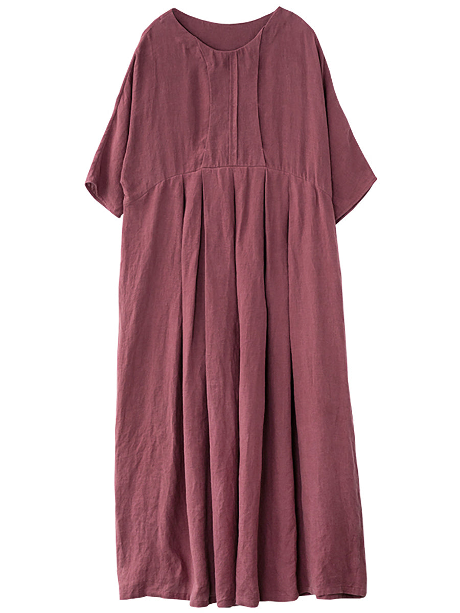 Chinese Style Elegant Pleated Loose Linen Dress