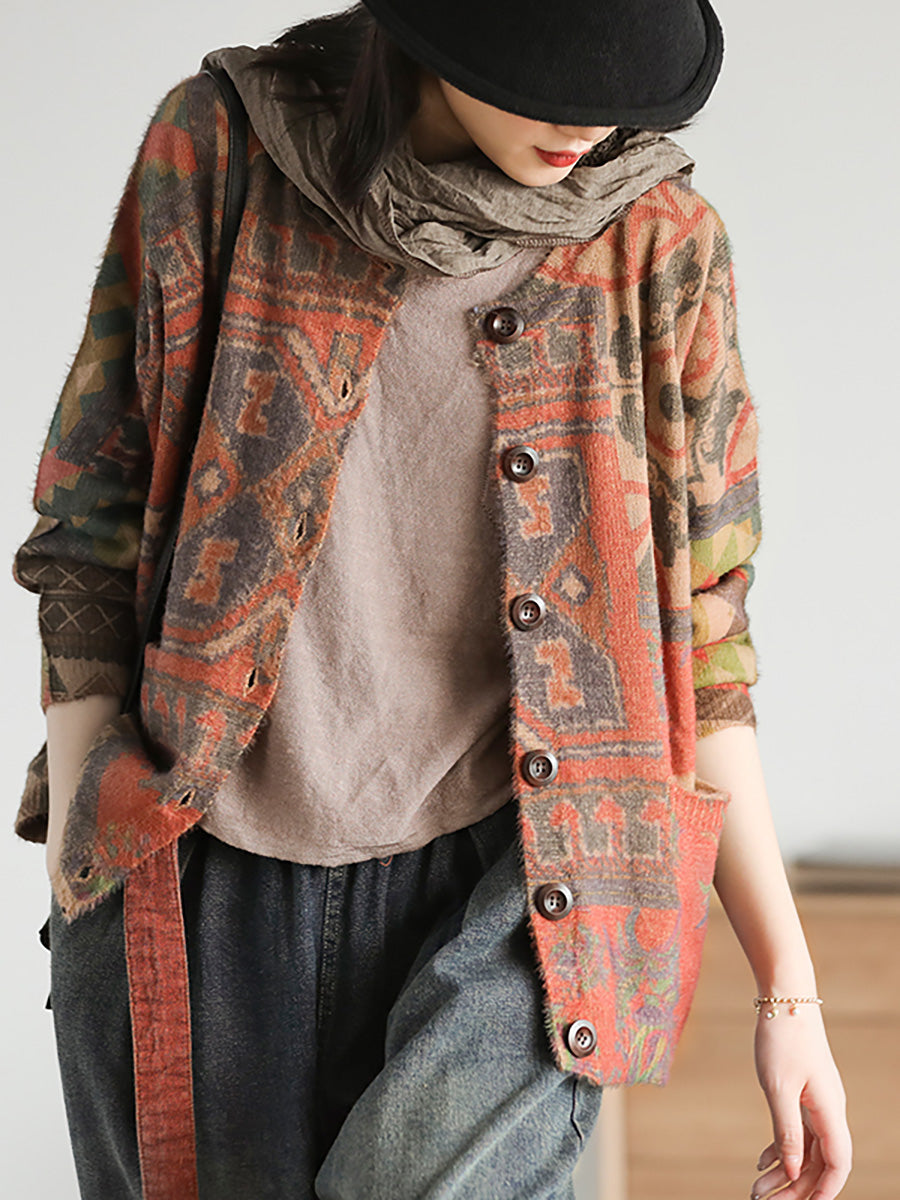 Manteau pull en tricot confortable à motif floral décontracté