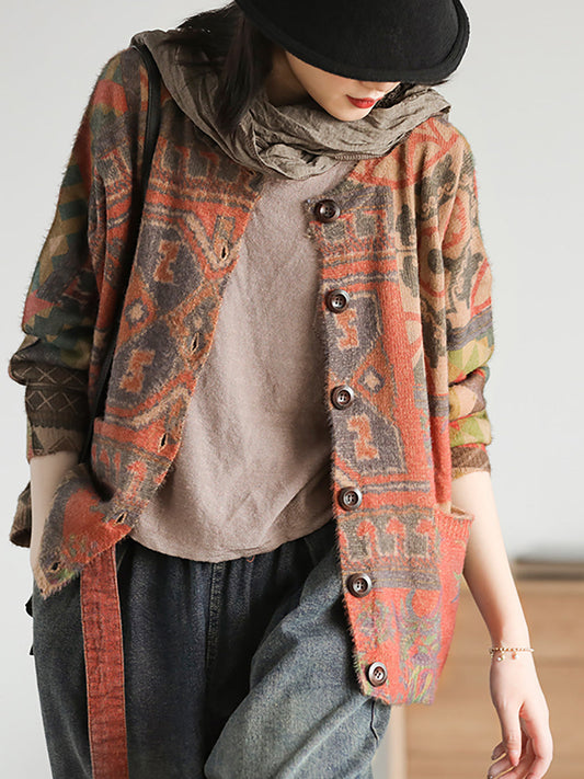 Cappotto in maglia comodo e floreale casual