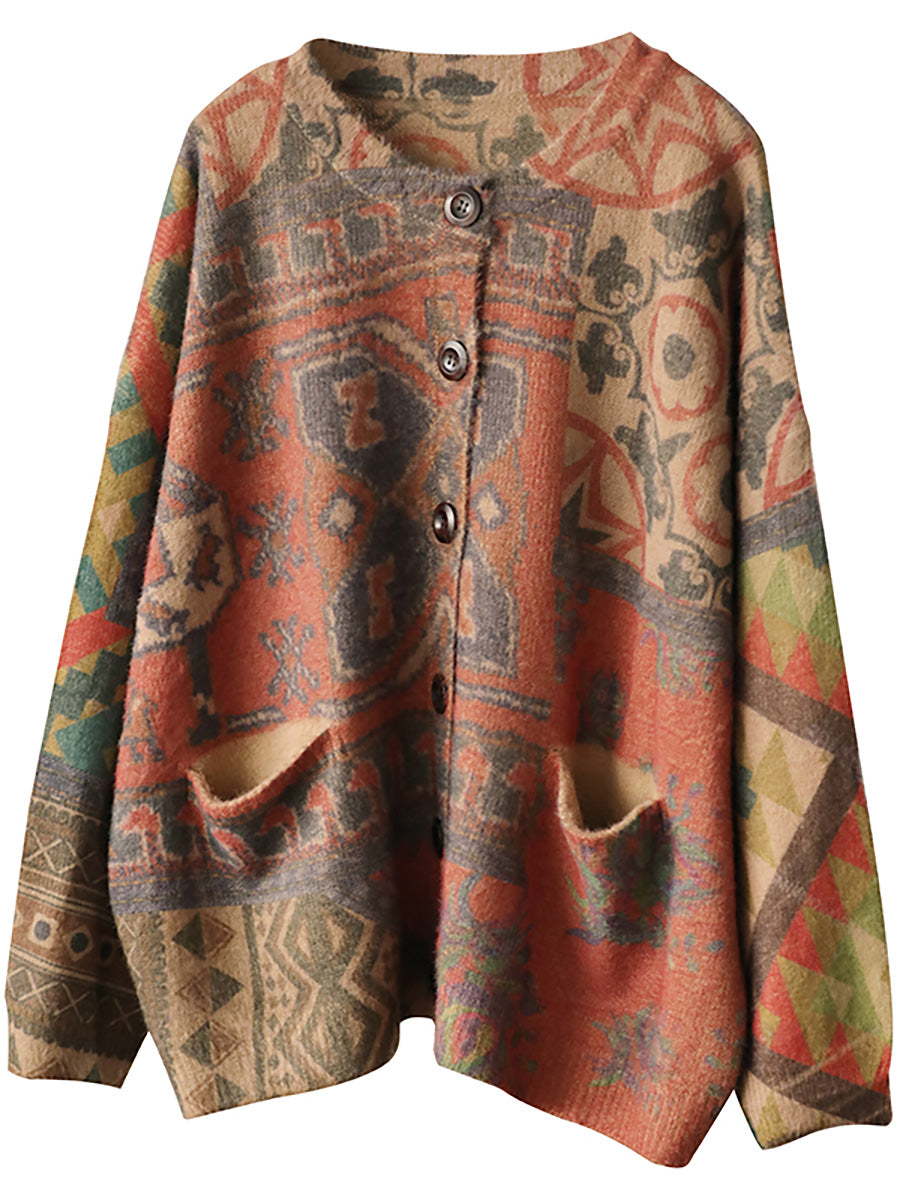 Manteau pull en tricot confortable à motif floral décontracté