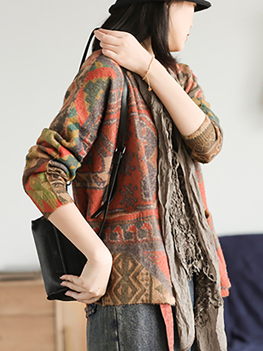 Manteau pull en tricot confortable à motif floral décontracté