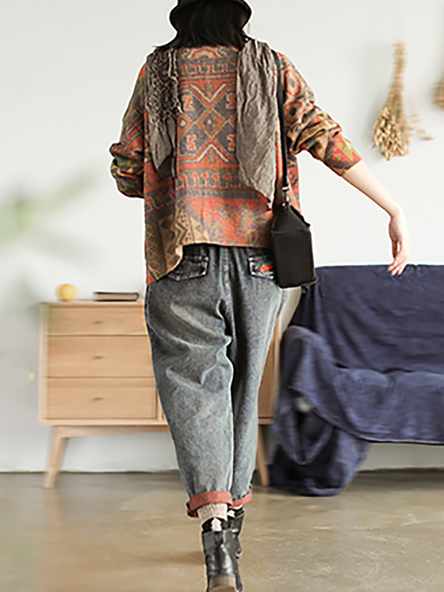 Manteau pull en tricot confortable à motif floral décontracté