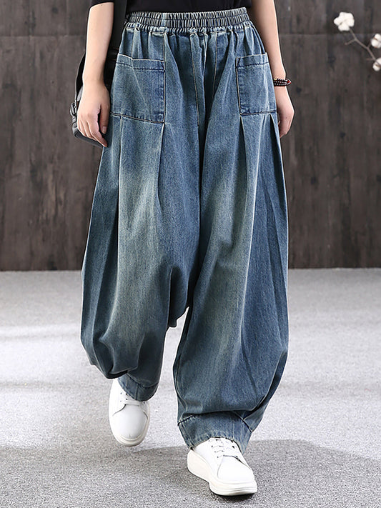 Jeans larghi in denim semplice e puro colore