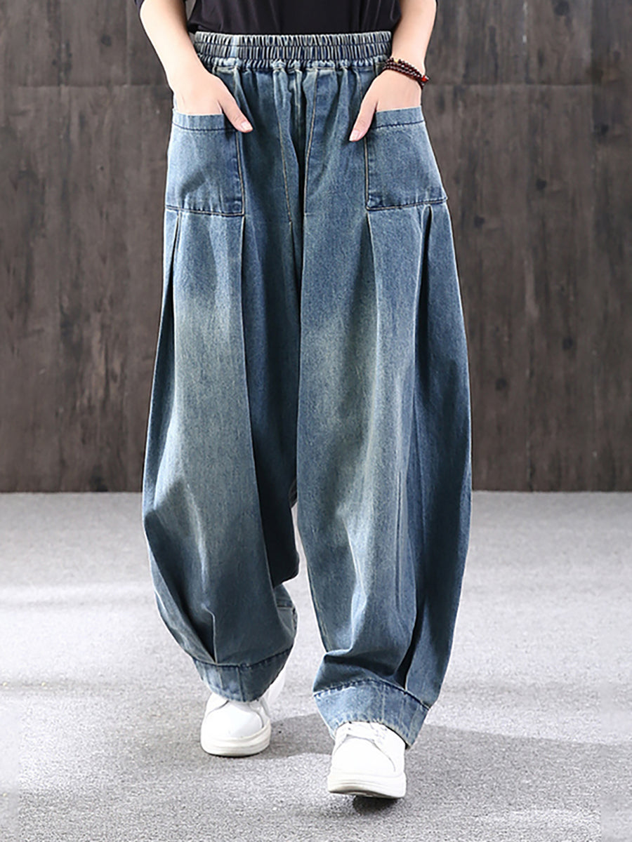 Jean en denim ample de couleur pure simple