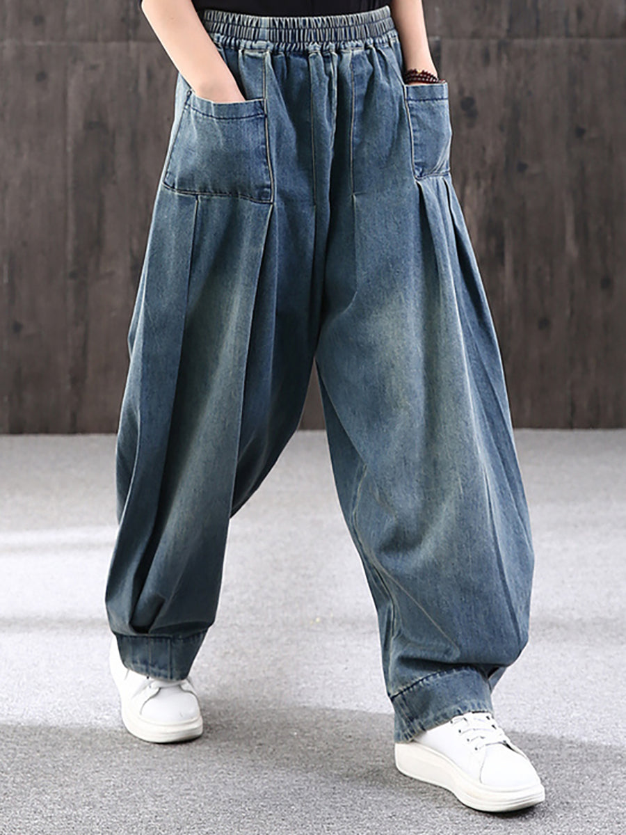 Jean en denim ample de couleur pure simple