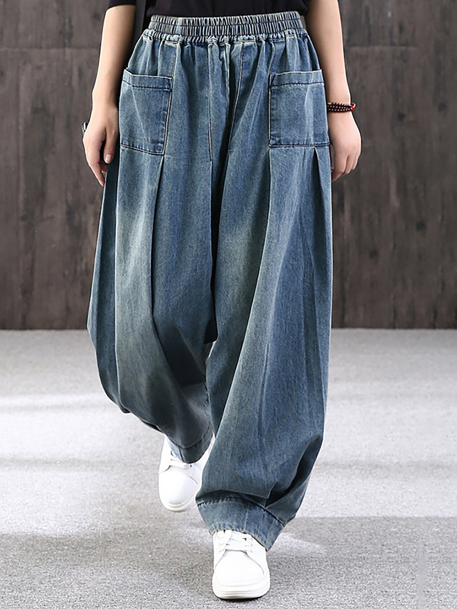 Jean en denim ample de couleur pure simple