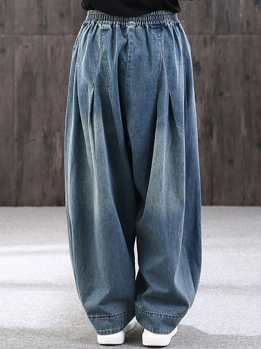 Jean en denim ample de couleur pure simple