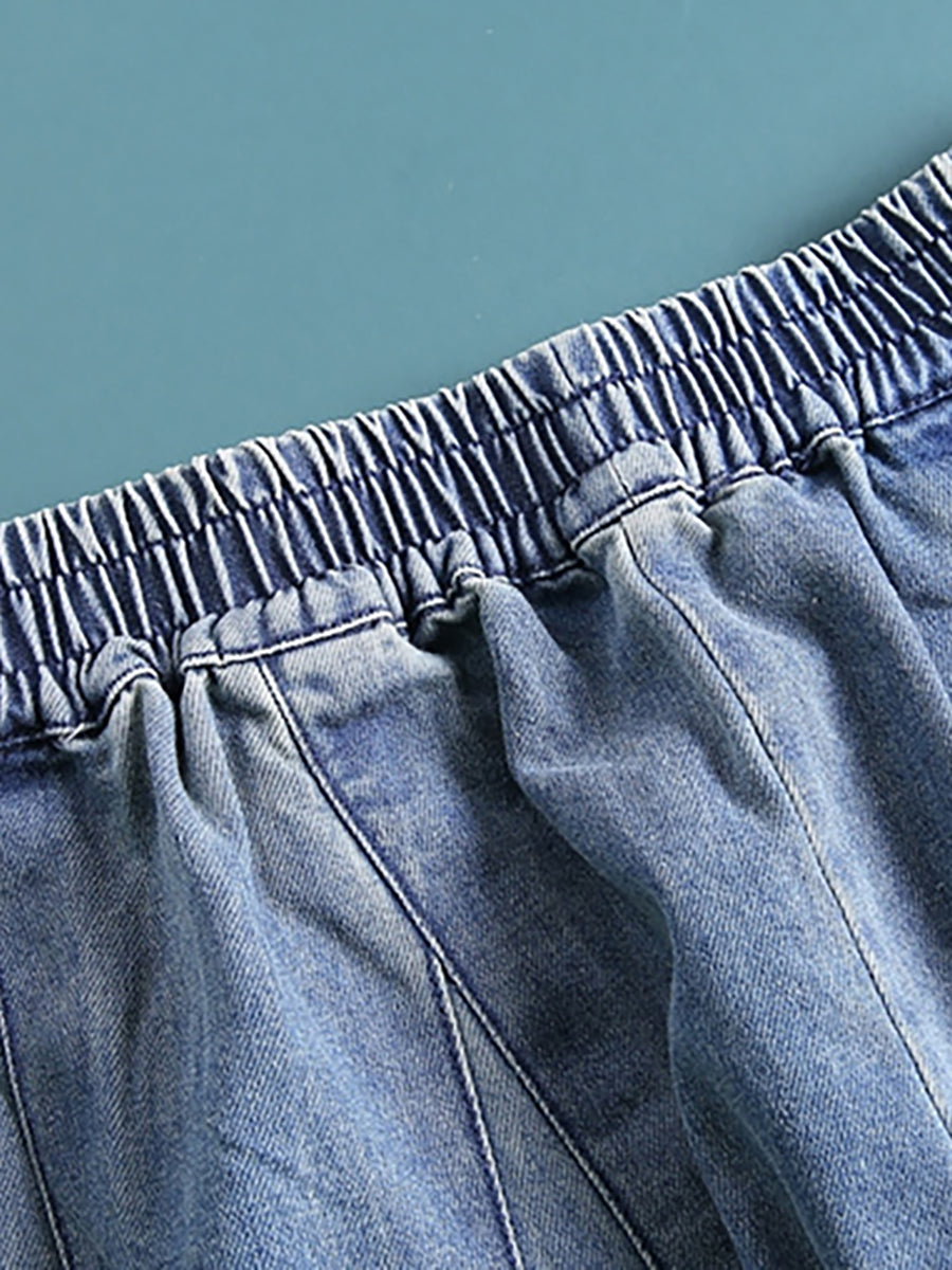 Jean en denim ample de couleur pure simple