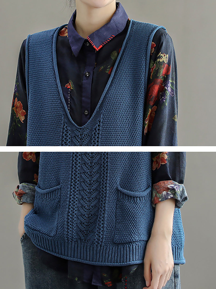 Gilet da donna in maglia cava con tasca