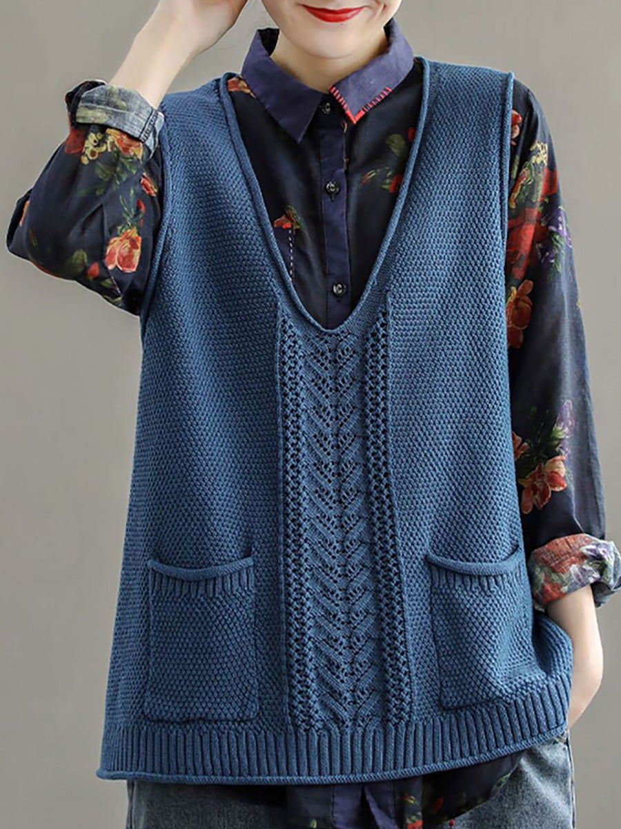 Gilet da donna in maglia cava con tasca