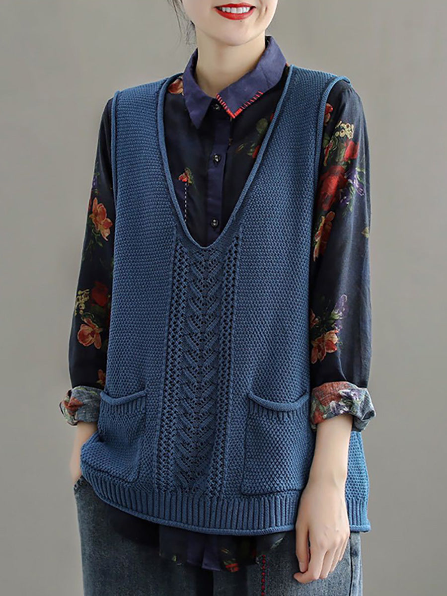 Gilet da donna in maglia cava con tasca