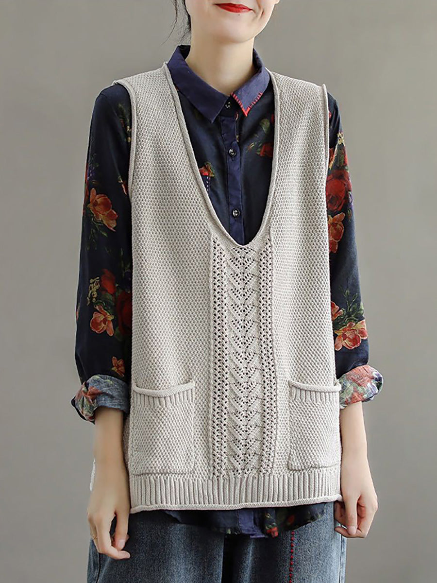 Gilet da donna in maglia cava con tasca