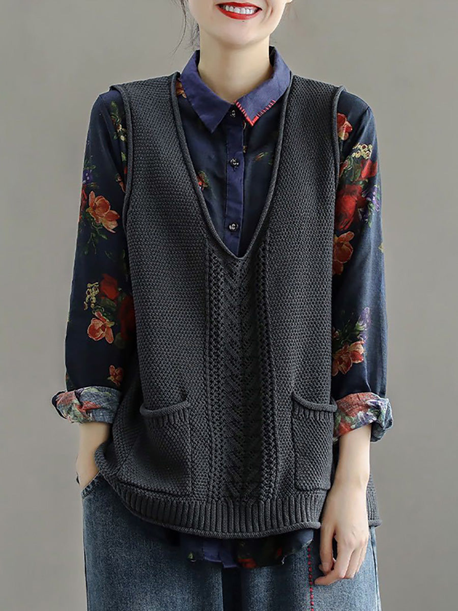 Gilet da donna in maglia cava con tasca