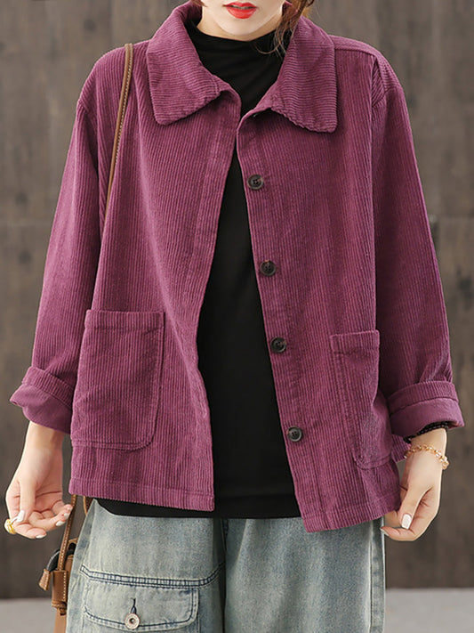 Giacca in velluto a coste con tasche color puro autunno da donna