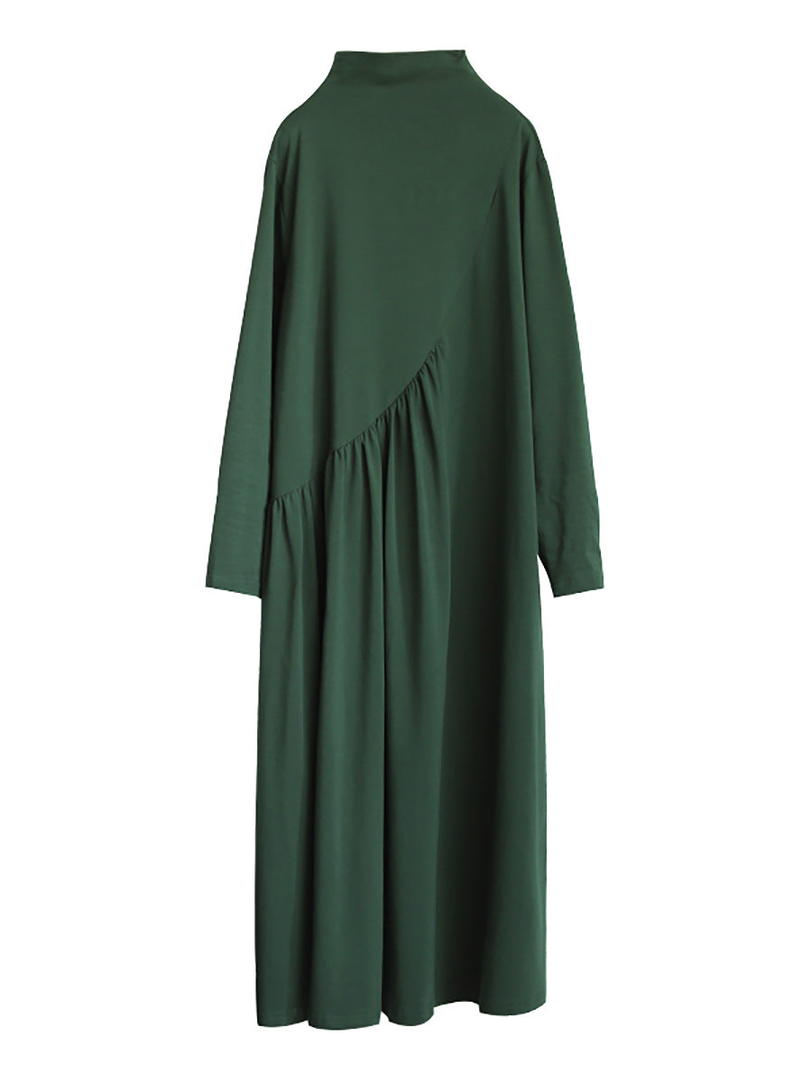 Robe à col montant drapée de couleur unie