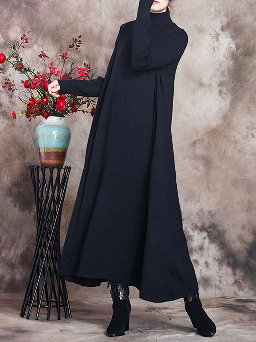 Abito lungo da donna Artsy Solid con collo alto