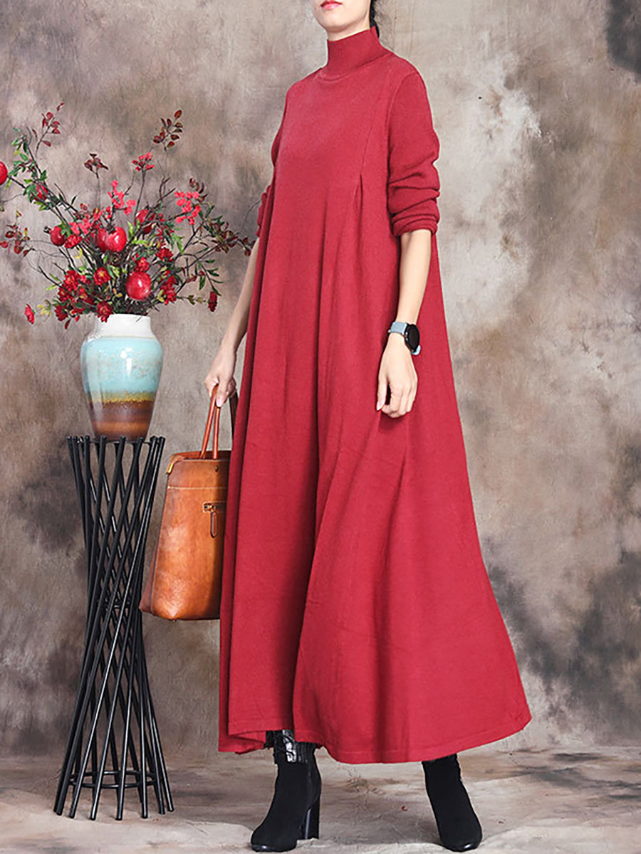 Abito lungo da donna Artsy Solid con collo alto