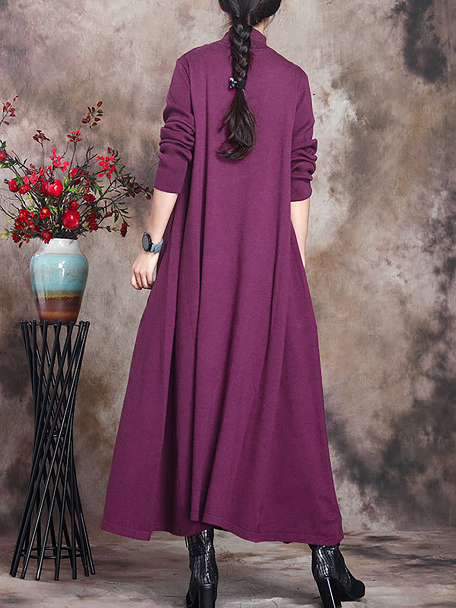 Abito lungo da donna Artsy Solid con collo alto