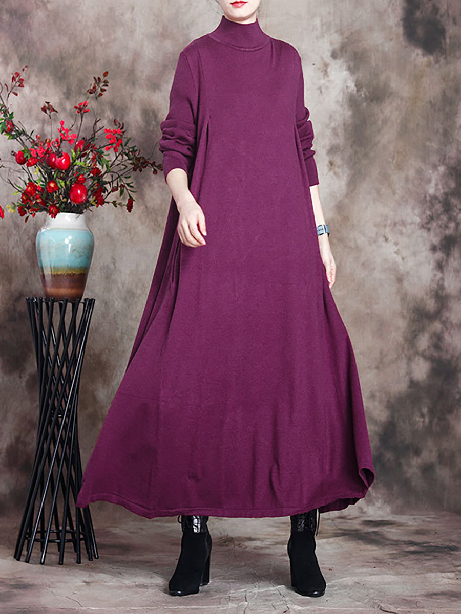 Abito lungo da donna Artsy Solid con collo alto