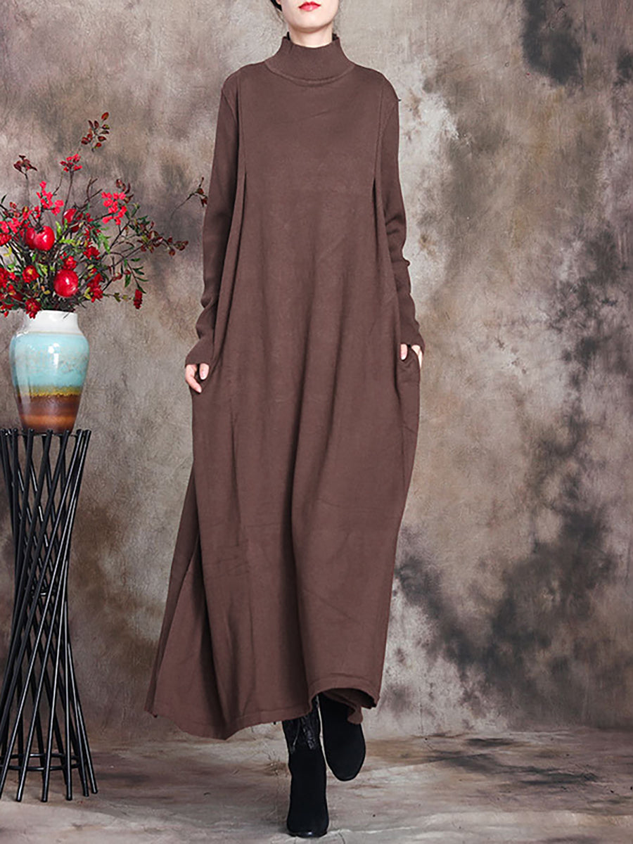 Abito lungo da donna Artsy Solid con collo alto