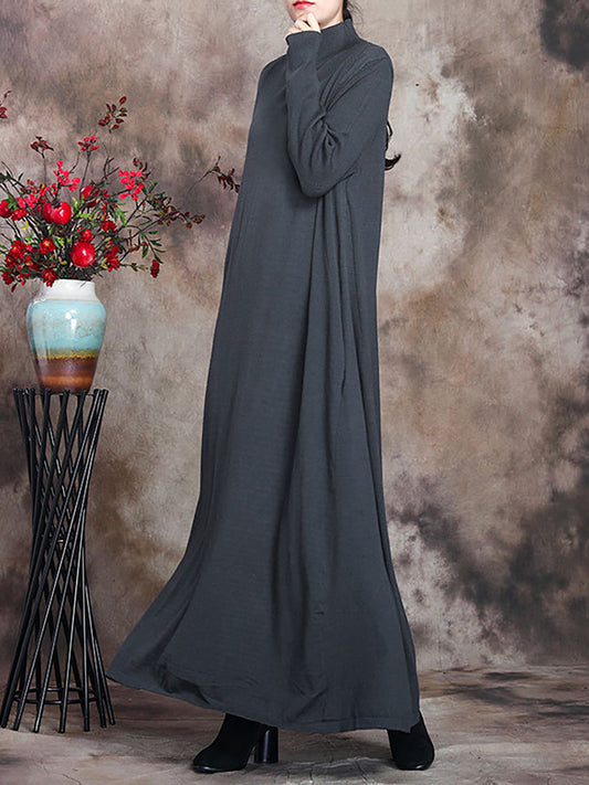 Abito lungo da donna Artsy Solid con collo alto