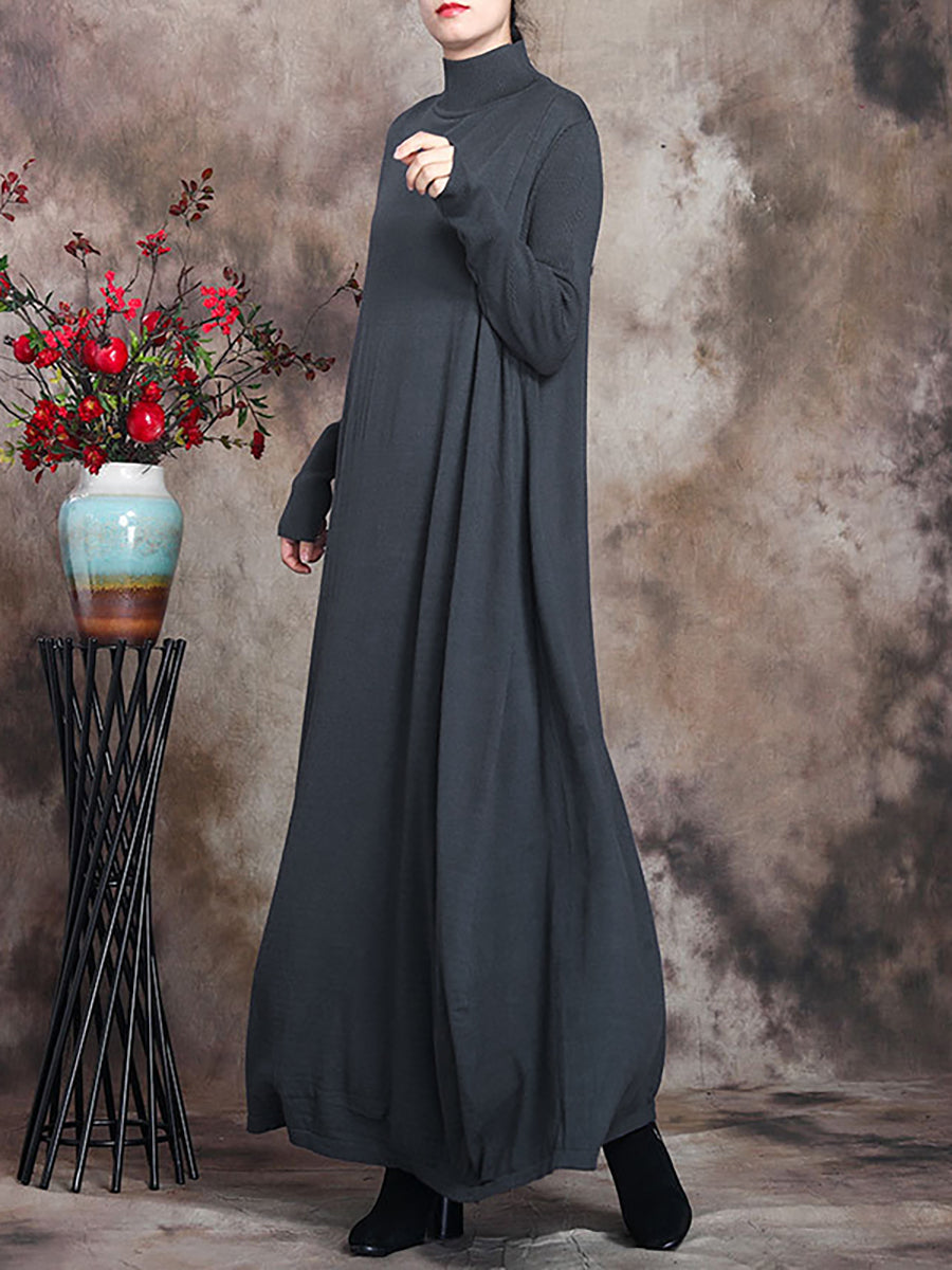 Abito lungo da donna Artsy Solid con collo alto