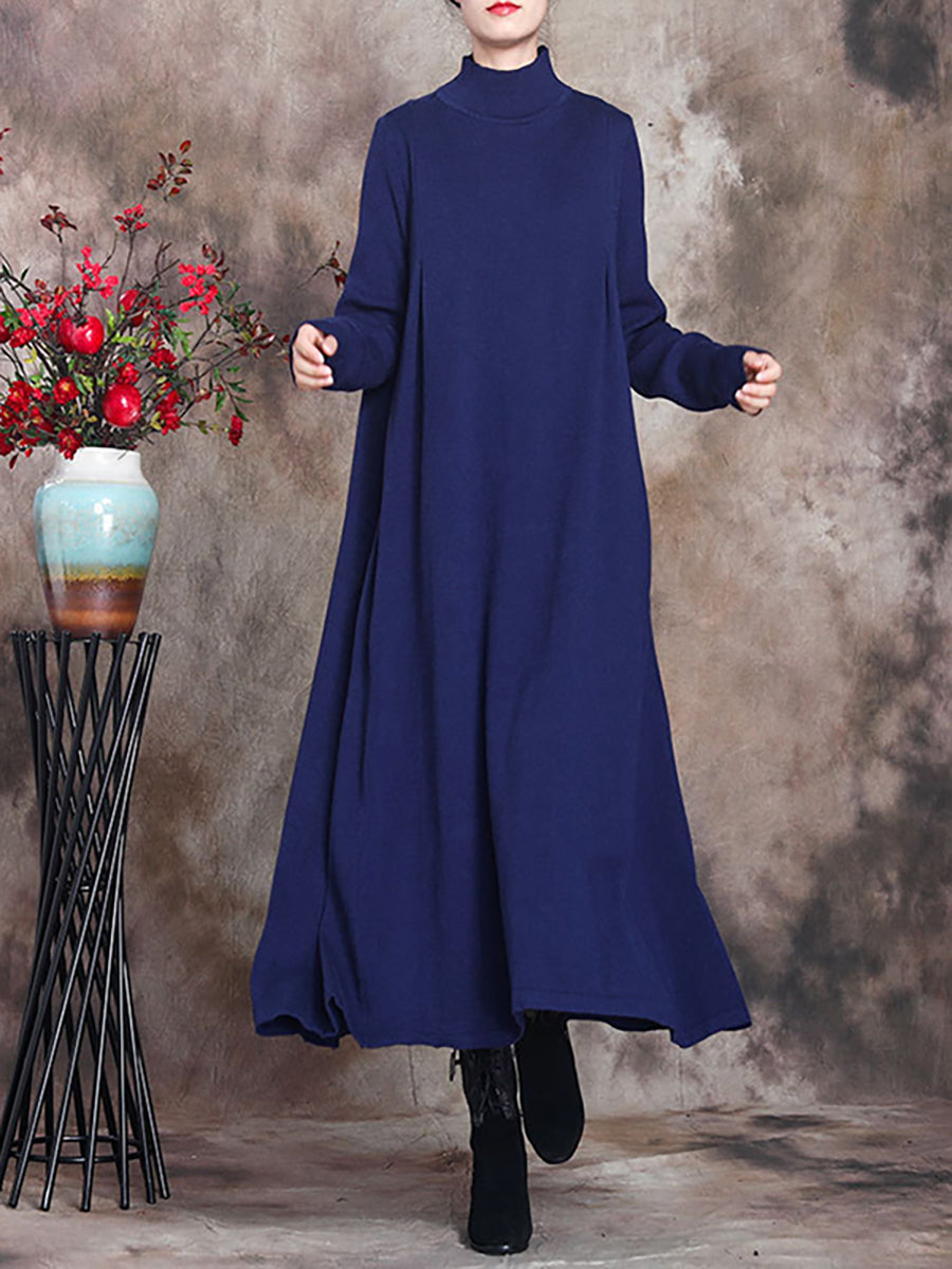 Abito lungo da donna Artsy Solid con collo alto