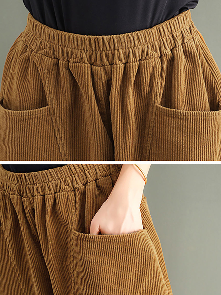 Pantaloni fatti a mano in velluto a coste di cotone con elastico in vita