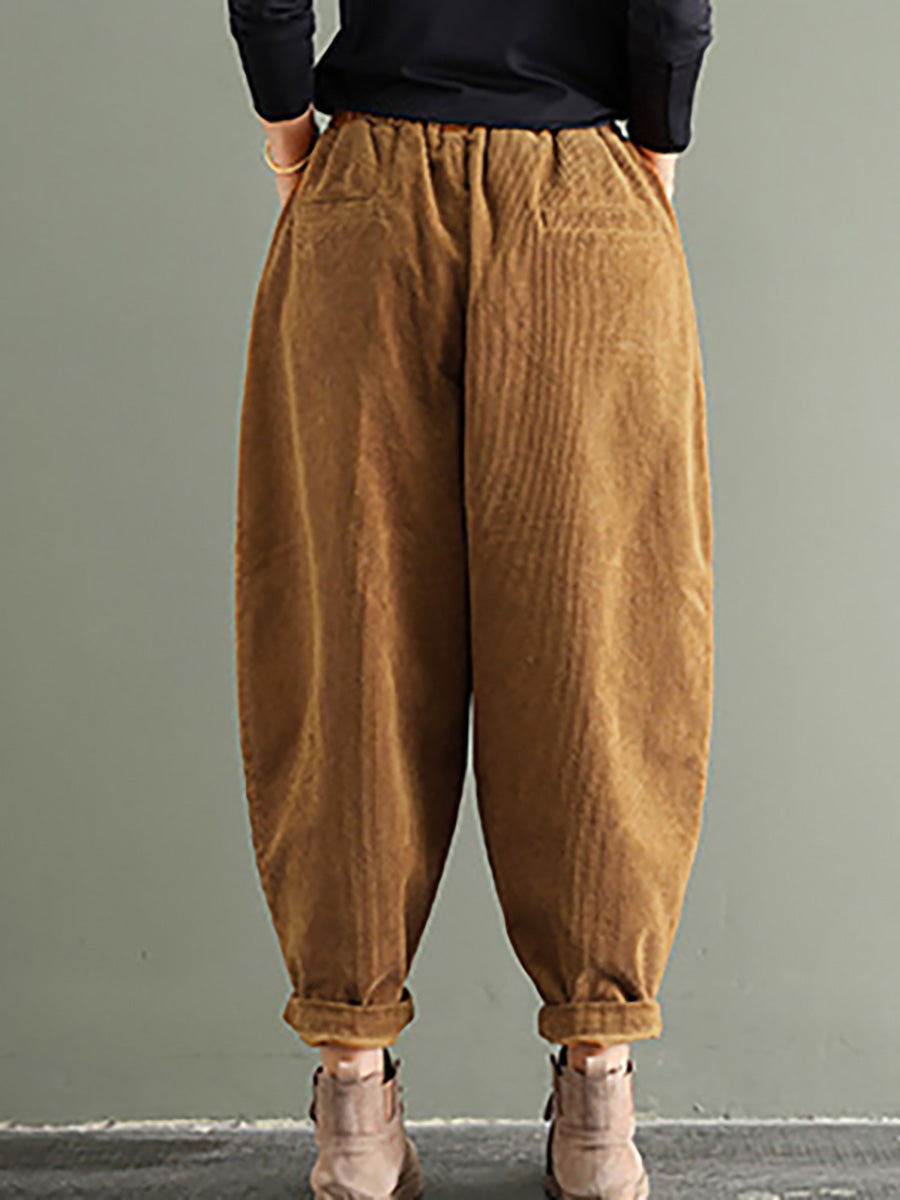 Pantaloni fatti a mano in velluto a coste di cotone con elastico in vita