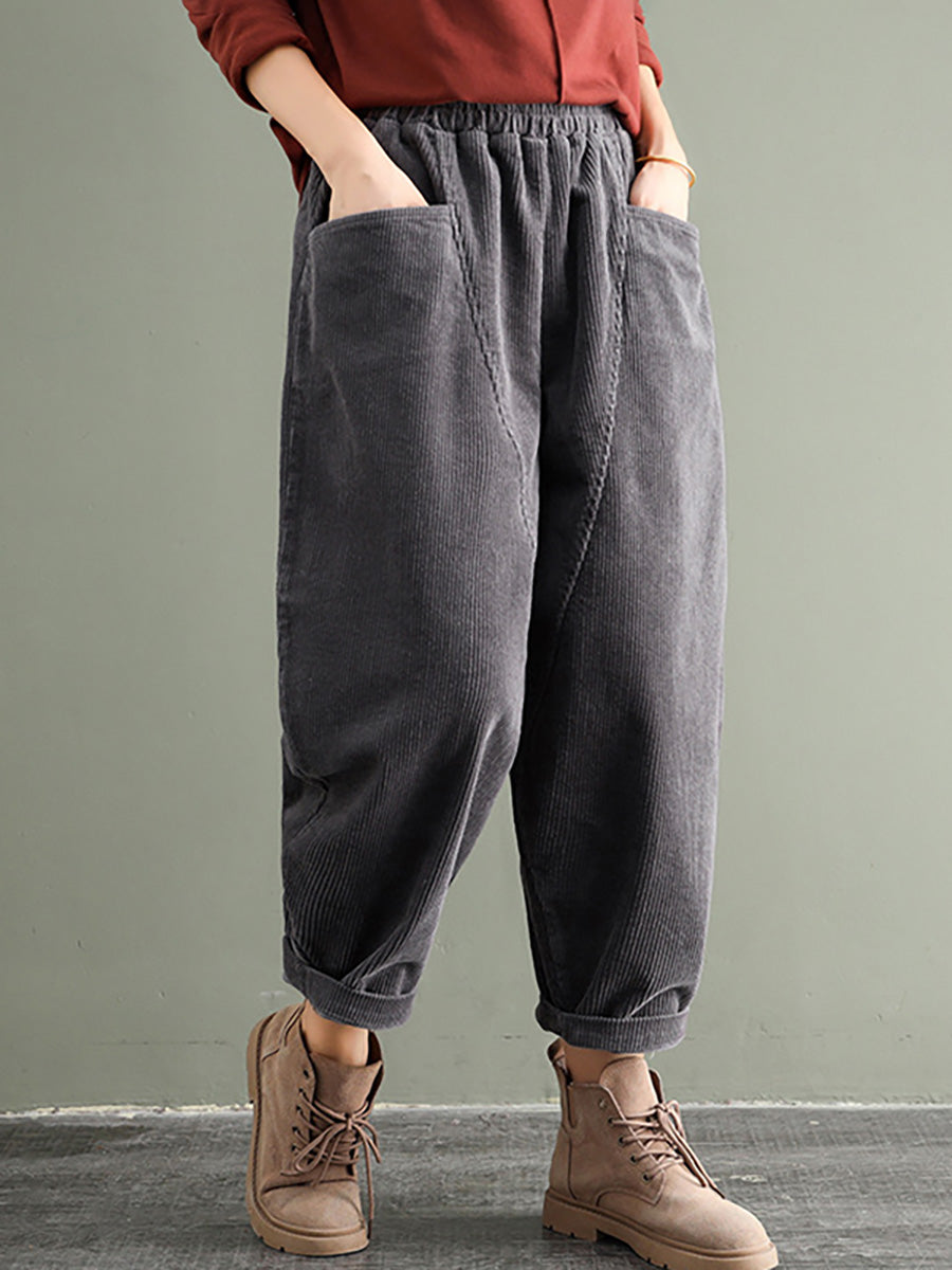 Pantaloni fatti a mano in velluto a coste di cotone con elastico in vita