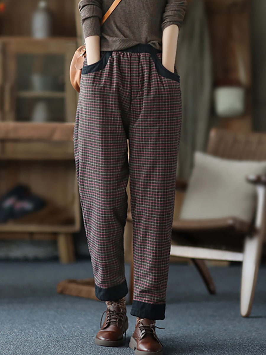 Pantalon à taille élastique en coton et lin pour femme
