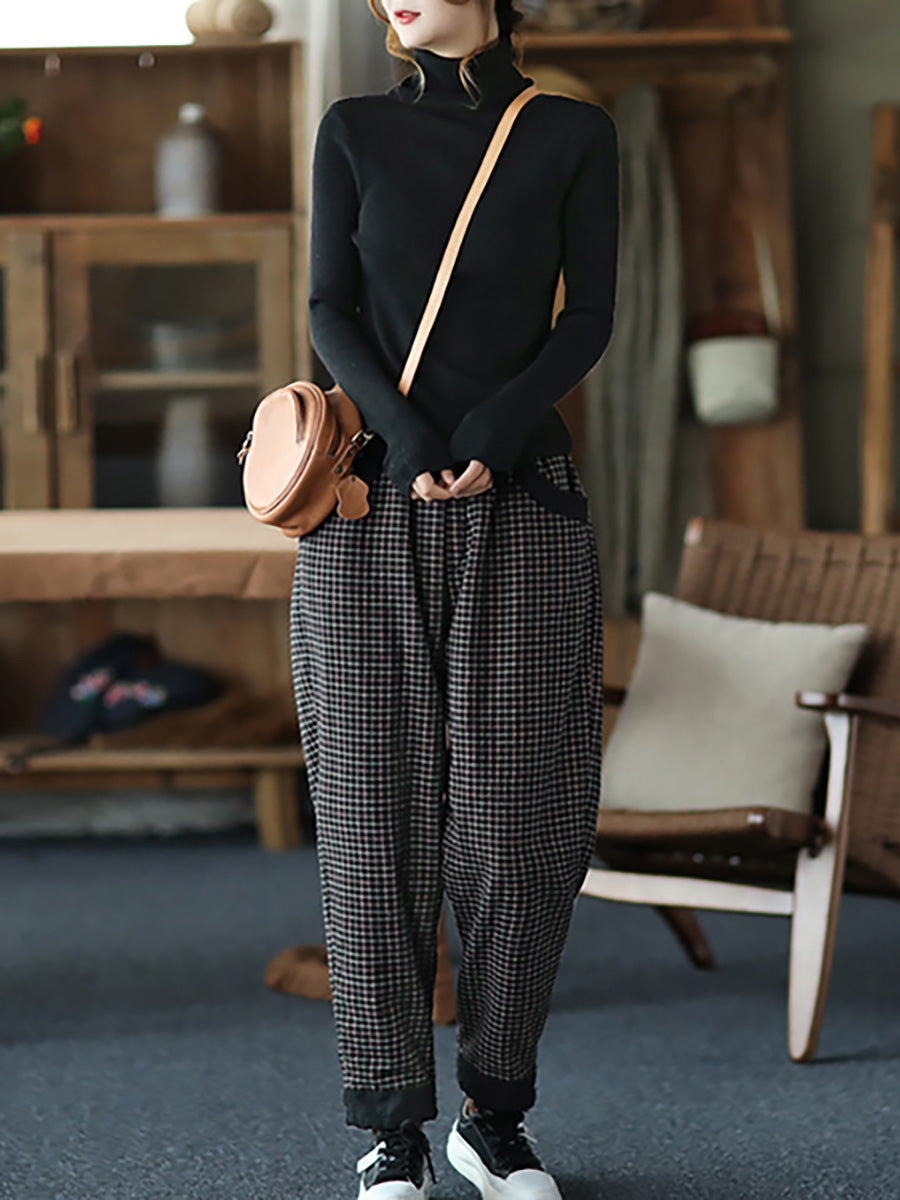 Pantalon à taille élastique en coton et lin pour femme