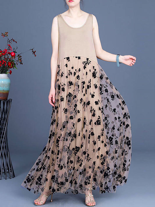 Robe longue à coutures rétro en dentelle pour femme