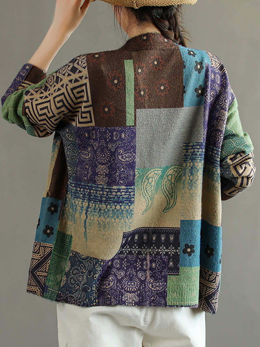 Cappotto in maglia a maniche lunghe con scollo a V e cuciture tascabili