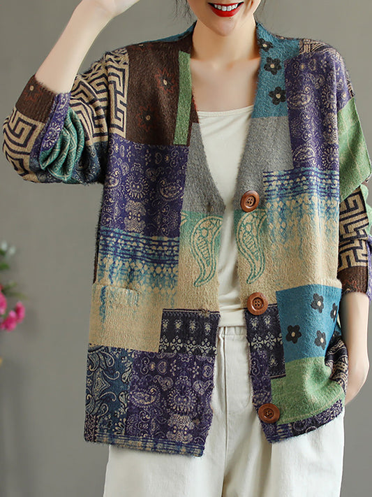 Cappotto in maglia a maniche lunghe con scollo a V e cuciture tascabili