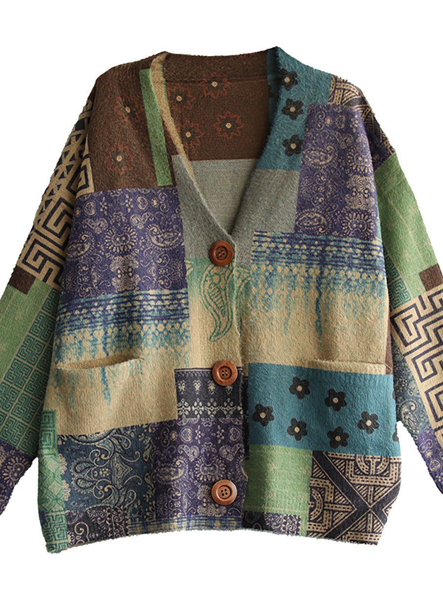 Cappotto in maglia a maniche lunghe con scollo a V e cuciture tascabili