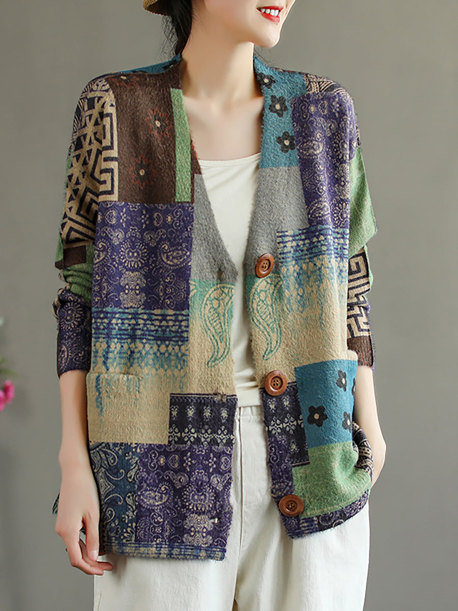 Cappotto in maglia a maniche lunghe con scollo a V e cuciture tascabili