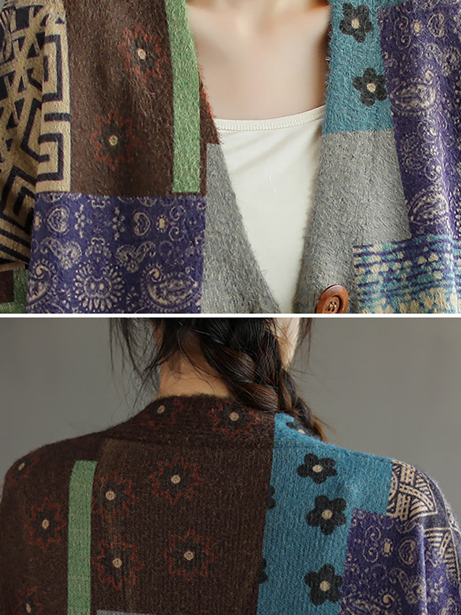 Cappotto in maglia a maniche lunghe con scollo a V e cuciture tascabili