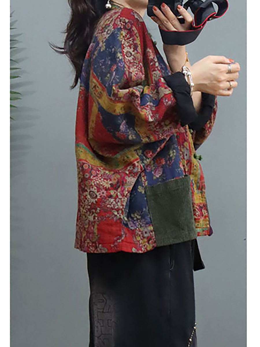 Cappotto con cuciture a tasca sul petto in cotone e lino vintage