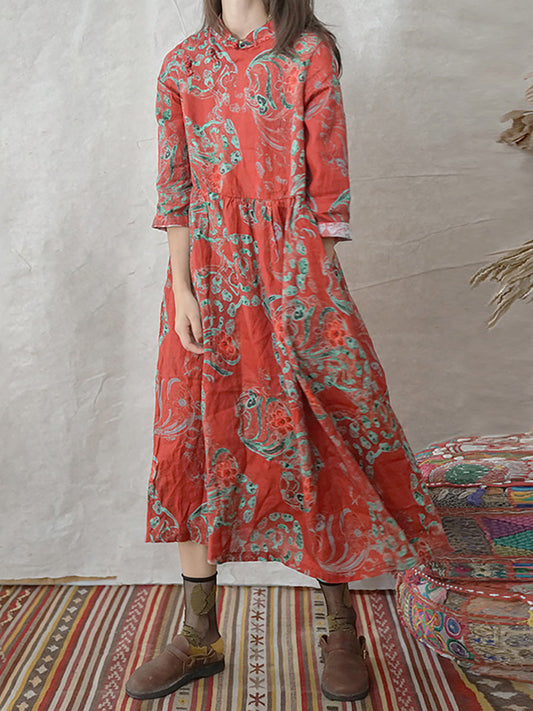 Abito da donna in lino vintage con stampa floreale