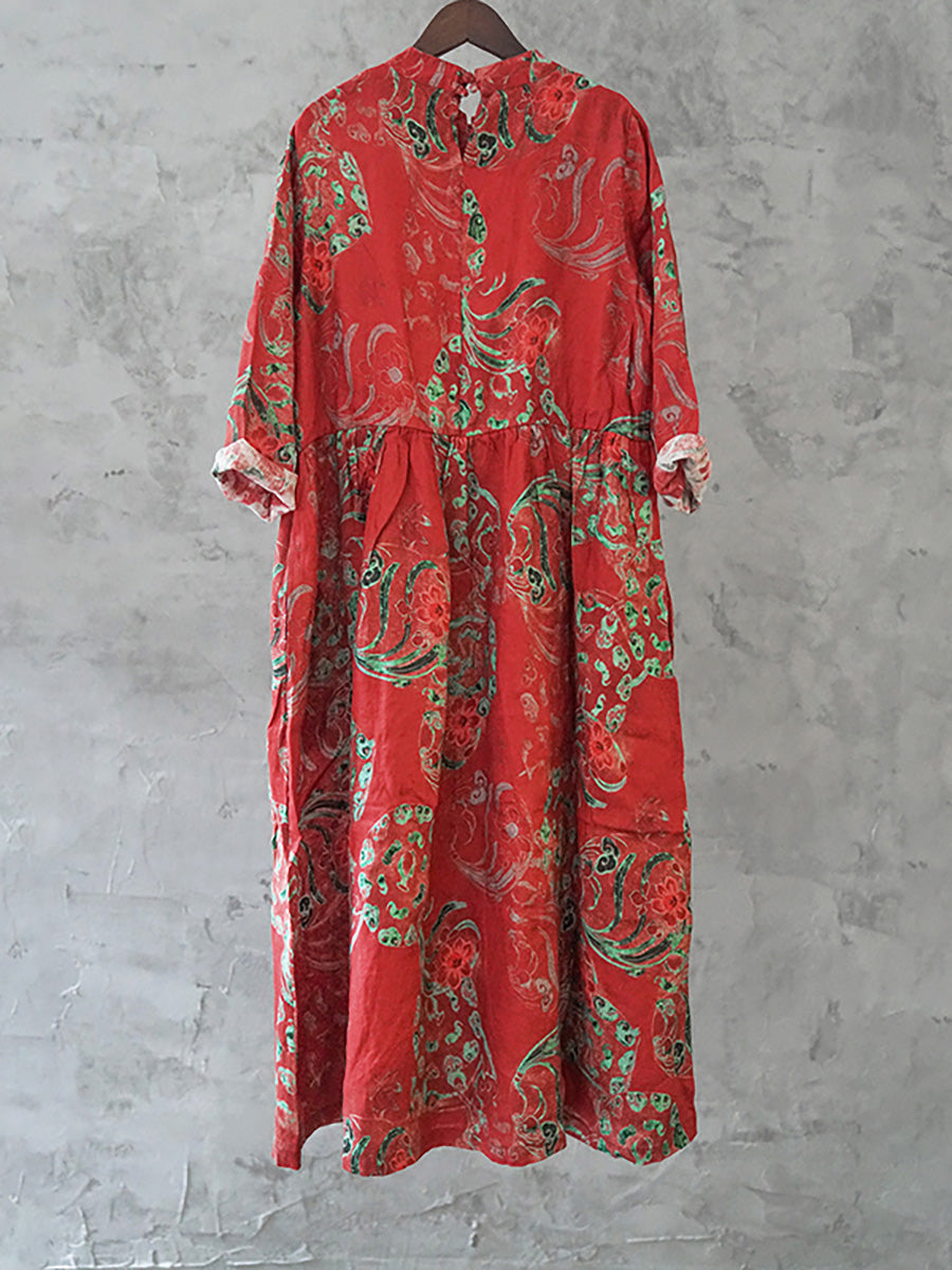 Robe en lin à imprimé floral vintage pour femme