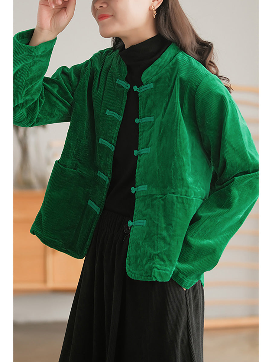 Cappotto casual vintage con tasca sul petto in velluto a coste da donna