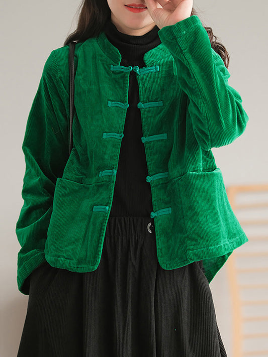 Cappotto casual vintage con tasca sul petto in velluto a coste da donna