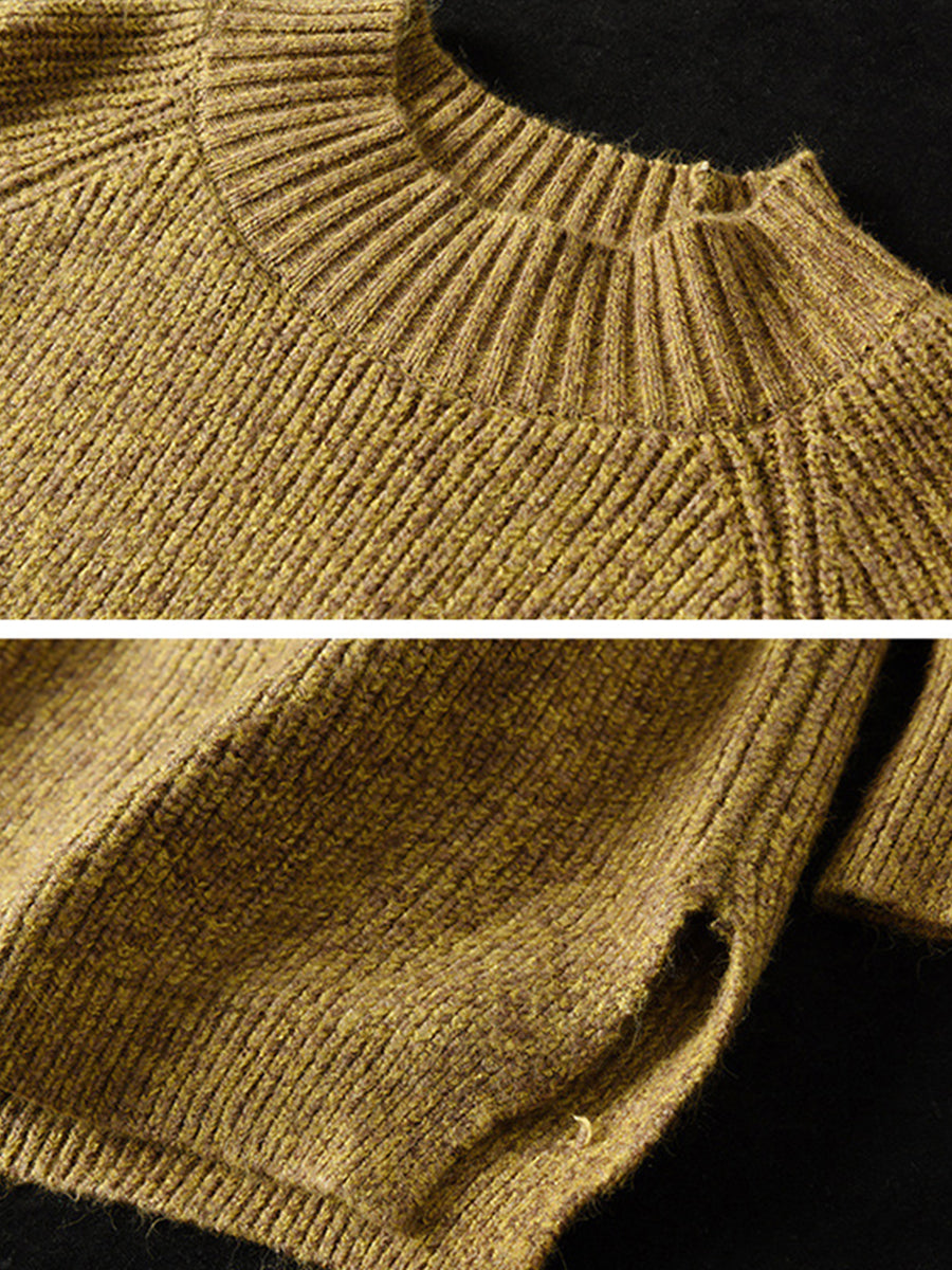 Maglione a collo alto lavorato a maglia con orlo diviso e maniche lunghe