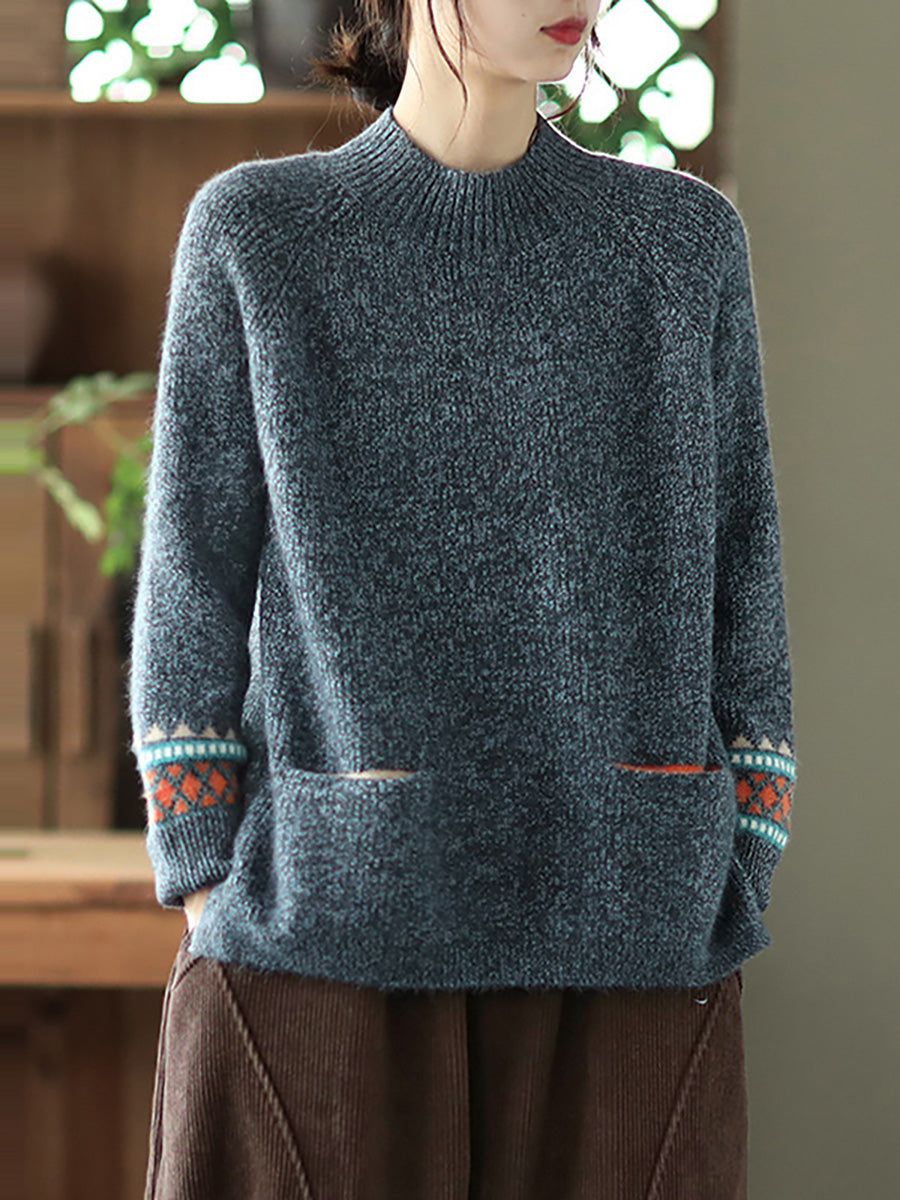 Maglione a collo alto lavorato a maglia con orlo diviso e maniche lunghe