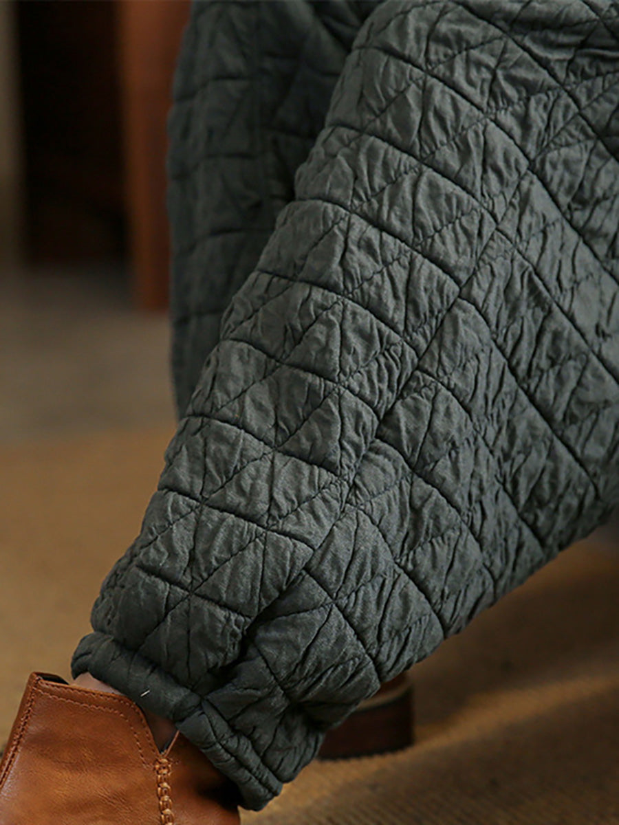Warm Solid Color Pocket Elastic Waist Lantern Pants