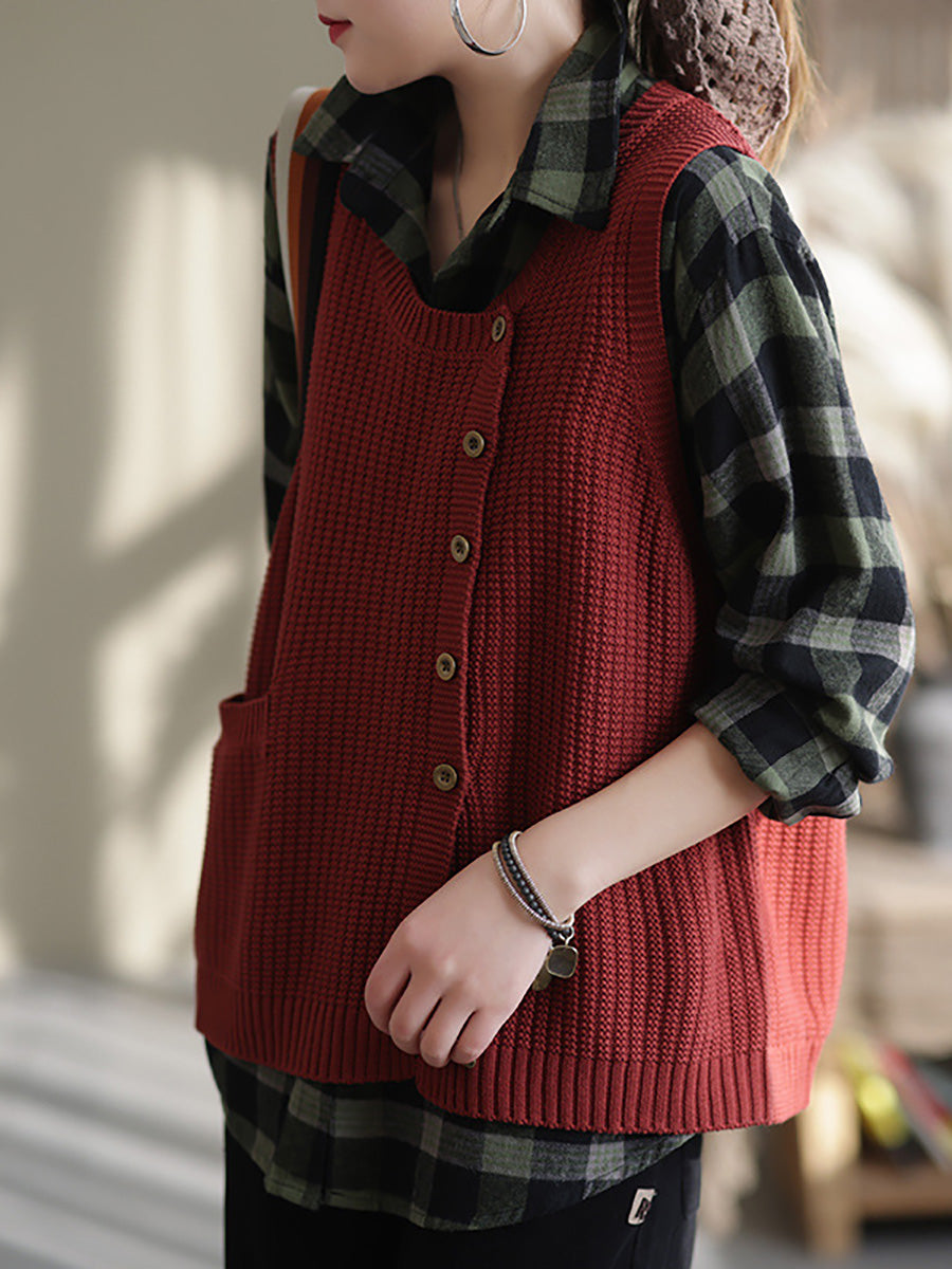 Maglione gilet con bottoni in maglia da donna