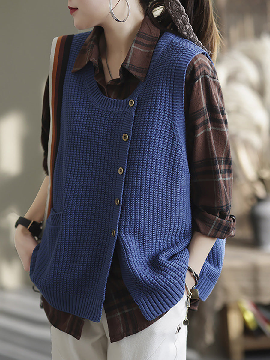 Maglione gilet con bottoni in maglia da donna